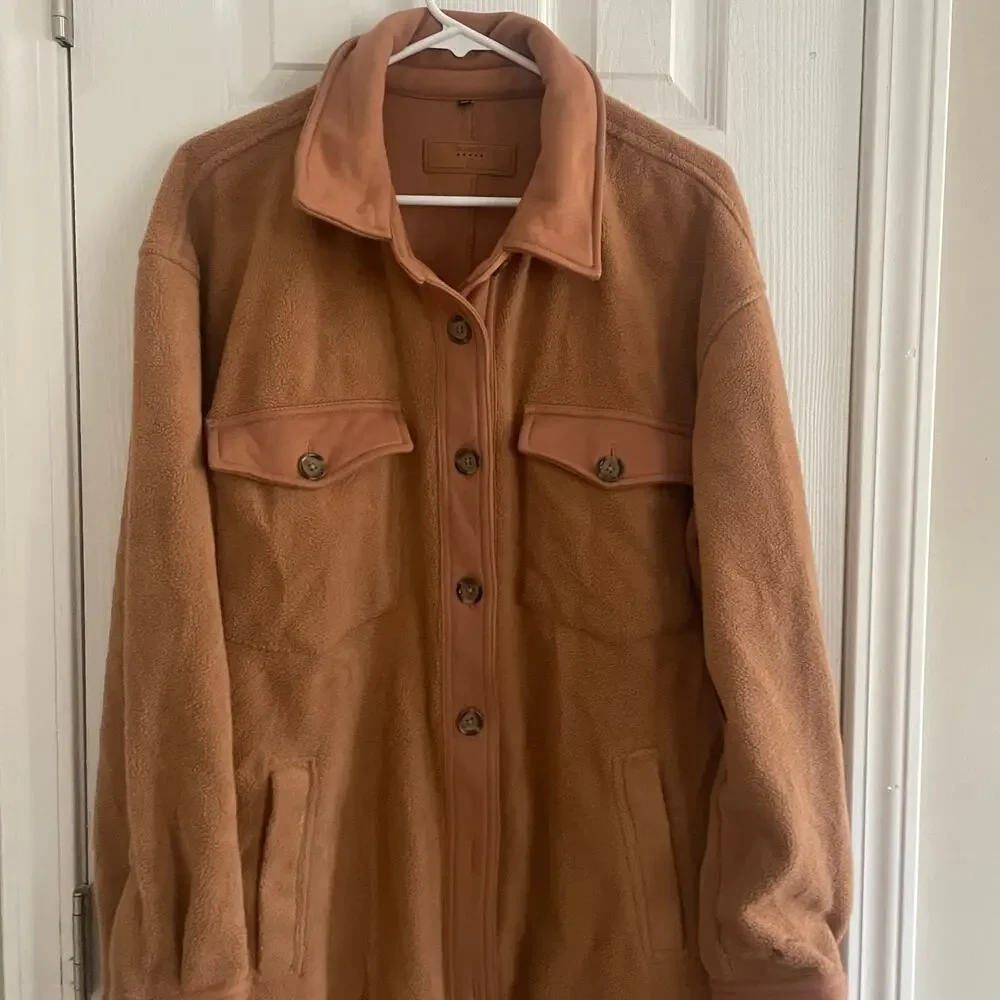 Blank NYC womens "Let's Get Lost" Fleece Blend Shacket, Large, Brown, A61 - Picture 8 of 13